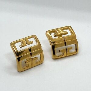 Vtg Givenchy Gold Plated 4 G’s / Four G ‘s Square Shaped Stud Earrings | 20mm